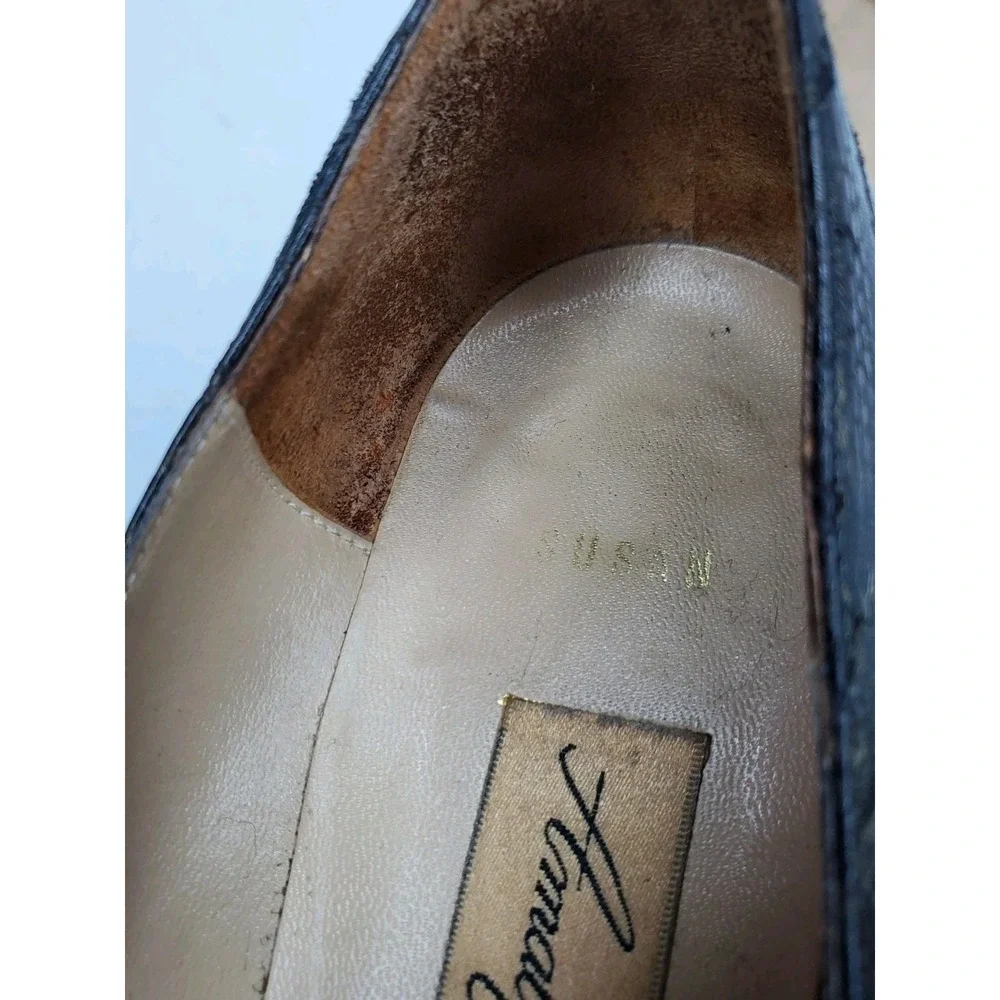 AMALFI Metalic‎ Black Anaconda Leather Pumps Kitten Heels Shoes 8B Italy Y2K